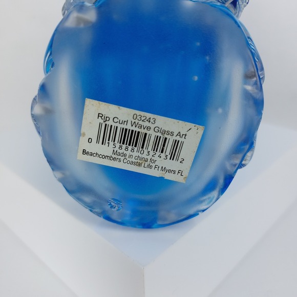Glass Art Beachcombers Ft. Myers Blue Rip Curl Wave Hand Blown Glass Art 5"x7" - Picture 7 of 7